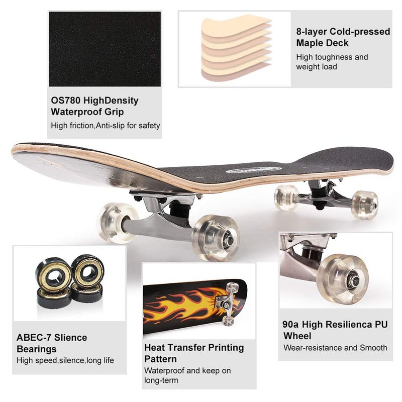 Chrome Wheels ChromeWheels 31 inch Skateboard Double Kick Skate Board Cruiser Longboard 8 Layer Maple Deck Skateboards for Kids and Beginners - Image 4